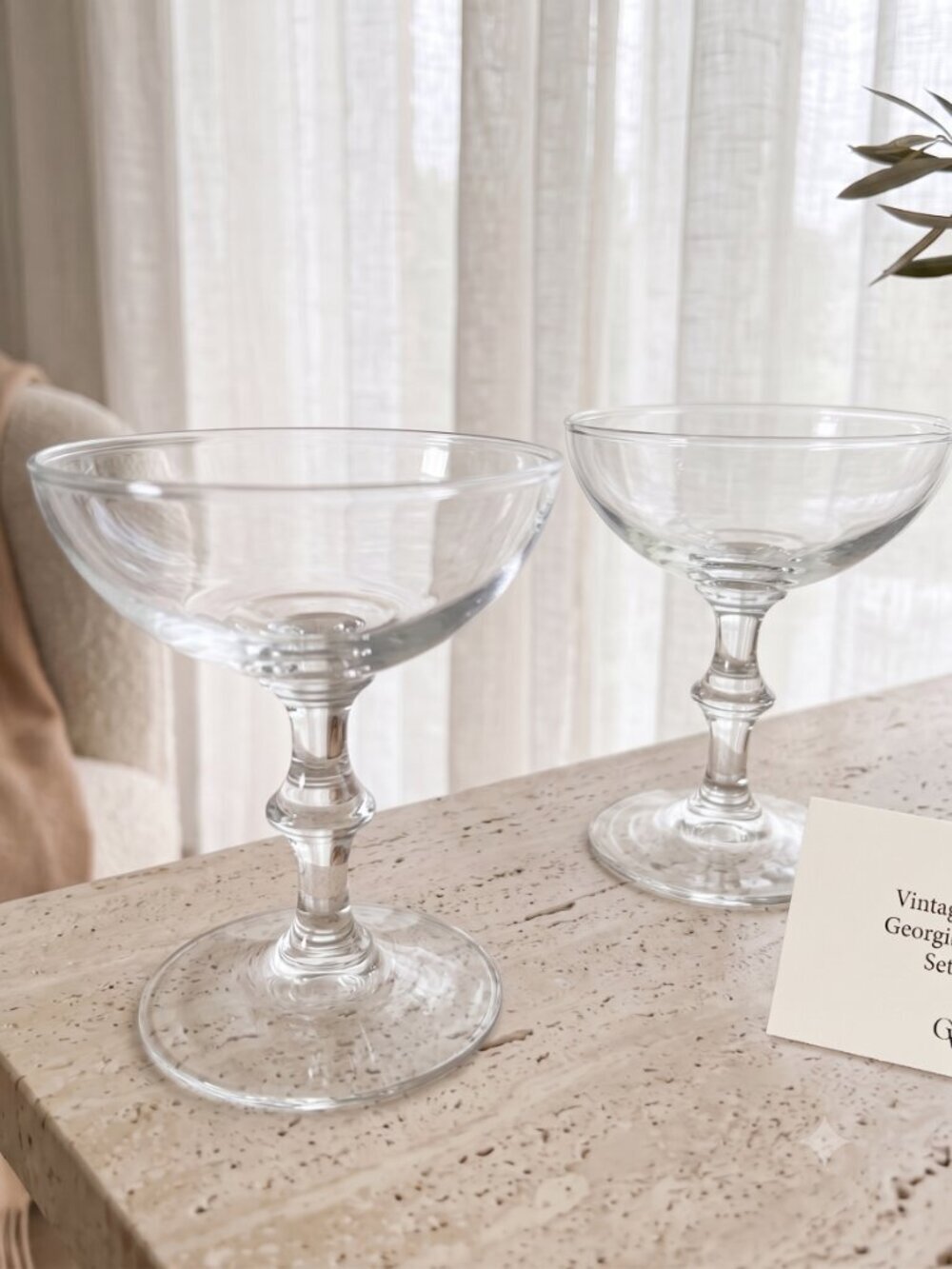 Vintage Libbey Georgian Clear Glass Champagne Coupe Cocktail Glasses Set of 2